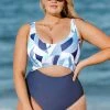 CUPSHE Modern Geo Cutout Round Neck Tummy Control Plus Size One Piece