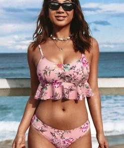 CUPSHE Swimwear UP TO 70% OFF Rosy Outlook Mini Peplum Midkini & Hipster Bottom Set