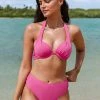 CUPSHE Swimwear UP TO 70% OFF Seaside Holiday Pink Molded Halter And Side Shirred Hipster Bikini Set