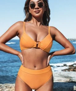 CUPSHE Sara Yellow Square Ring Bikini Swimwear UP TO 70% OFF