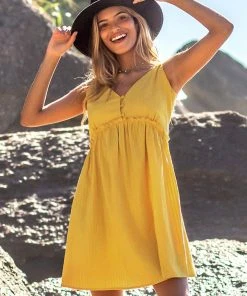 CUPSHE Dresses Bright Yellow Lace Up Mini Dress