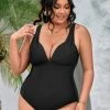 CUPSHE Summer Of Love Black Plunge Tummy Control Black Plus Size One Piece