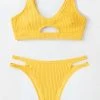CUPSHE Textured Yellow High Leg Bikini Swimwear UP TO 70% OFF
