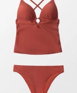 CUPSHE Tania Plunge O-ring Ruched Tankini