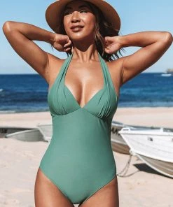 CUPSHE Denise Green Halter One Piece Swimsuit One Pieces
