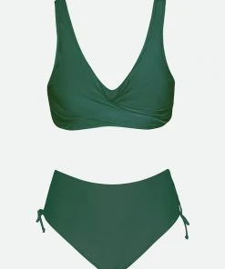 CUPSHE Bikinis Surplice Lace Back Wrap Bralette & Ruched Mid Rise Bikini Set