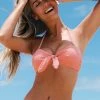 CUPSHE Sanddollar Texture Bunny Tie Front Bandeau Bikini Top Bikinis