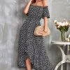 CUPSHE Palizzi Split Tea Length Off-shoulder Dresses