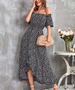 CUPSHE Palizzi Split Tea Length Off-shoulder Dresses