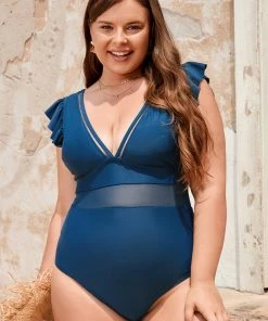 CUPSHE Swimwear Trendy Features Encounter Under The Waves Mesh Tummy Control Plus Size One Piece