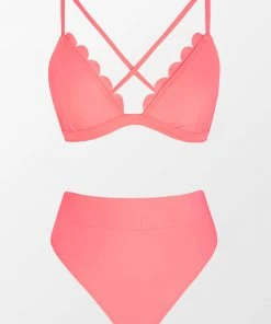 CUPSHE Swimwear UP TO 70% OFF Paluma Scalloped Bralette And Banded High Waist Bikini Set