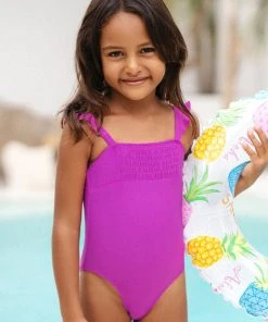 CUPSHE Girls’ Omniscient Solid Smocked Ruffled One Piece Swimsuit One Pieces