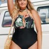CUPSHE Emelia Tropical Halter Plus Size One Piece Swimsuit