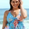 CUPSHE Julie Blue Floral Ruffle Crisscross Plus Size Bikini Top