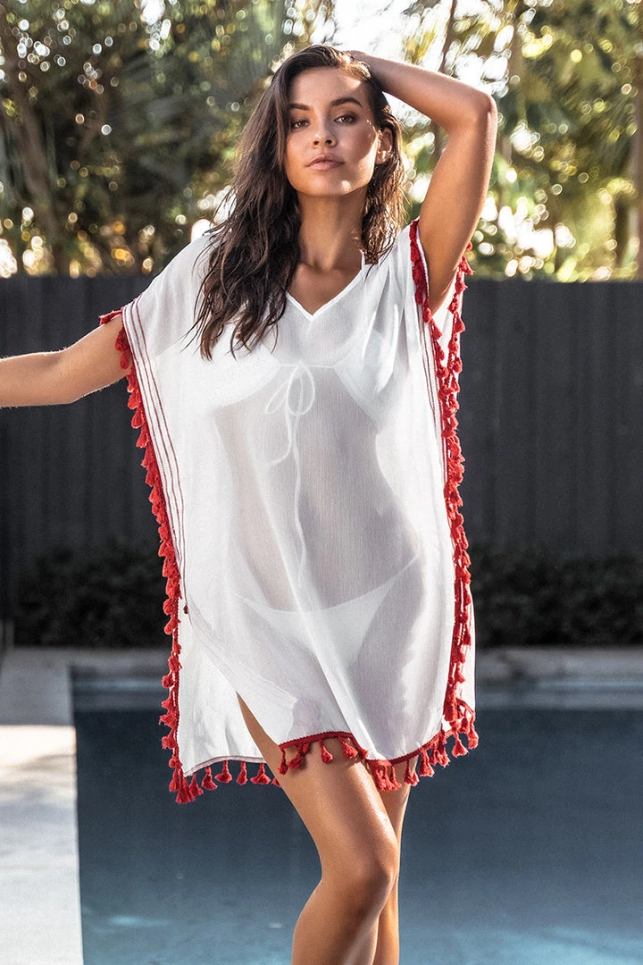 CUPSHE Ellis Dolman Sleeve Fringe Kaftan Cover Ups