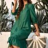 CUPSHE Dresses Ada Bubble Sleeve Frill Tea Length A-Shape Dress