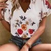 CUPSHE Guinevere V-neck Short Sleeve Floral Top Beach Shirts & Tops