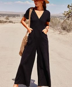 CUPSHE Wide Leg V-neck Jumpsuit Accs & Clothing