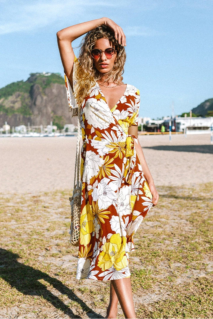 CUPSHE Freya Floral Wrap Tie Wait Dress Dresses