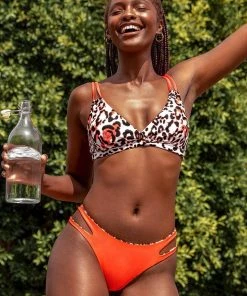 CUPSHE Orange Trim Leopard Print Strappy Bikini
