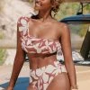 CUPSHE Delicate Expressions One Shoulder Bikini Top & Bikini Bottom Set