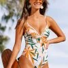 CUPSHE Jade Leafy Lace Up One Piece Swimsuit