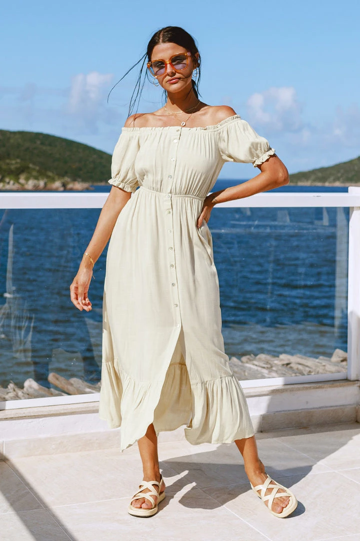 CUPSHE Trisha Button Front Ruffle Hem Dress Dresses