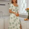 CUPSHE Delina Missy Floral Bubble Sleeve A-Shape Dress