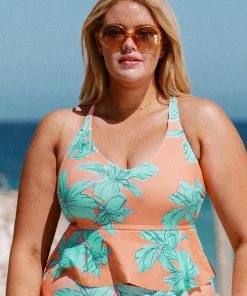 CUPSHE Blooming Flowers Cropped Peplum Plus Size Tankini