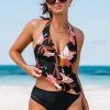 CUPSHE Bikinis Wild Lily Halter Tankini & Shirred Mid Rise Hipster Bikini Set
