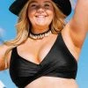 CUPSHE Cecilia Black V-neck Lace Up Plus Size Bikini Top Swimwear UP TO 70% OFF