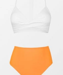 CUPSHE Solid White Bikini With Orange High Waisted Bottom