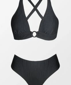 CUPSHE Wild Waves Black Ring Front Tall Tri And Classic Hipster Bikini Set