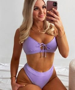 CUPSHE Swimwear UP TO 70% OFF Purple Lace Up High Waisted Bikini