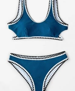CUPSHE Sporty Blue And Black Crochet Bikini Bikinis