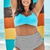 CUPSHE Swimwear UP TO 70% OFF Sky Blue And Stripe Print Plus Size Bikini