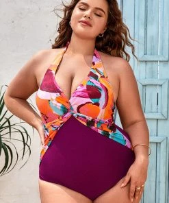 CUPSHE Artistic Flowers Twist Front Tummy Control Plus Size One Piece Smocked And Floral Swimsuits
