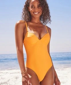 CUPSHE Lyla Yellow V-neck Thin Straps One Piece Swimsuit One Pieces