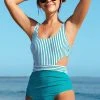 CUPSHE Jenna Stripe Cut Out Ruched Tummy Control One Piece Swimsuit