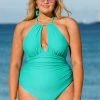 CUPSHE Swimwear BOGO 40% OFF Nature Trip High Neck Keyhole Tummy Control Plus Size One Piece