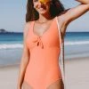 CUPSHE Amara Orange Lace Up Tie One Piece Swimsuit One Pieces