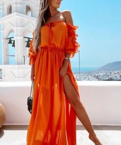 CUPSHE Dresses Mckinley Half Sleeves Elastic Waist Ruffle A-Shape Dress