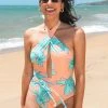 CUPSHE Blooming Flowers Wrap Front High Neck One Piece Swimsuit