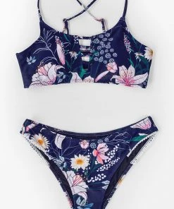 CUPSHE Bikinis Navy Floral Cutout Bikini