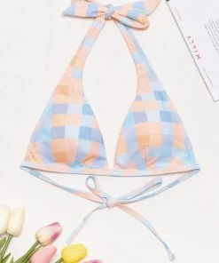 CUPSHE Swimwear BOGO 40% OFF Jaida Checkered Back Tie Halter Bikini Top