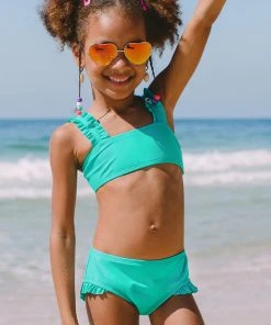 CUPSHE Girls’ Ruffled Strap Bandeau And Ruffled Hipster Set