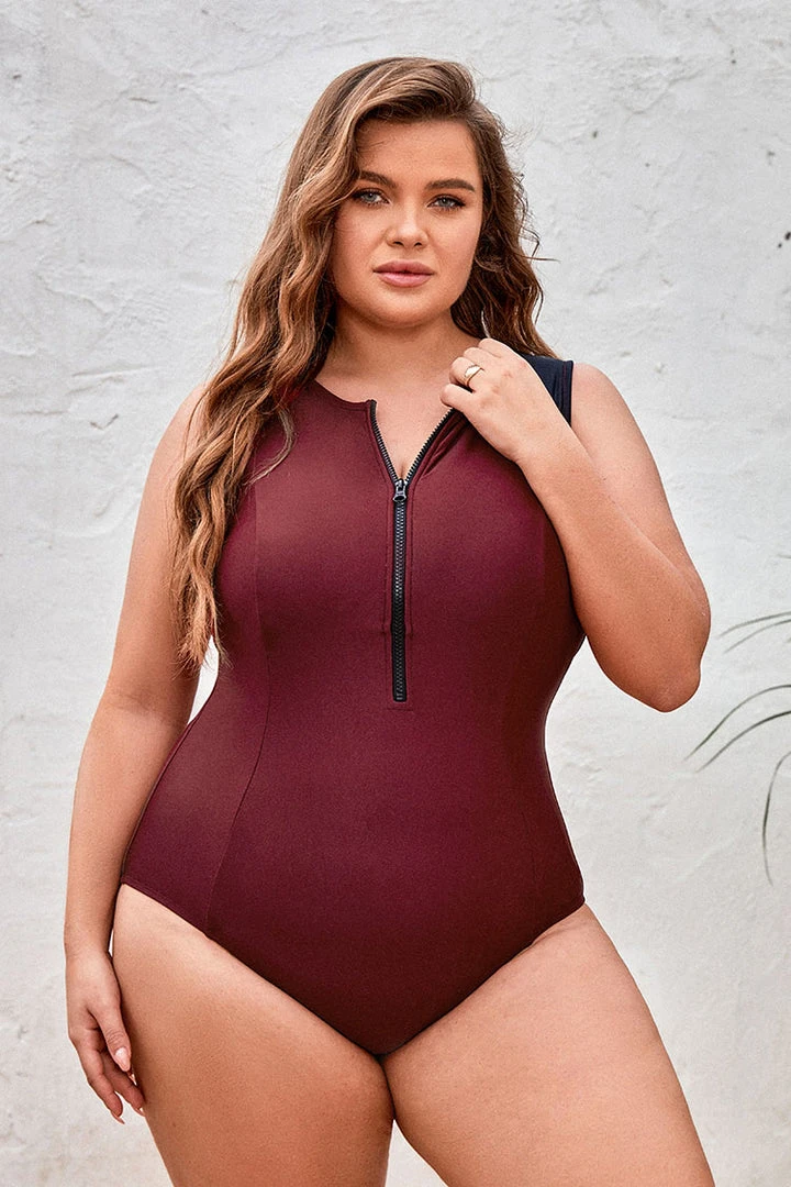 CUPSHE Wild Ronarce Front Zip Tummy Control Plus Size One Piece Swimwear BOGO 40% OFF