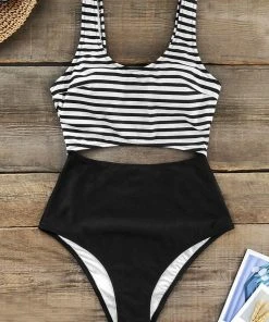 CUPSHE One Pieces Black And White Cutout One Piece Swimsuit