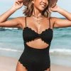 CUPSHE Black Knotted Scalloped One Piece Swimsuit