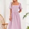 CUPSHE Rachelle Square Neck Fitted Waisted Bubble Sleeve A-Shape Dress